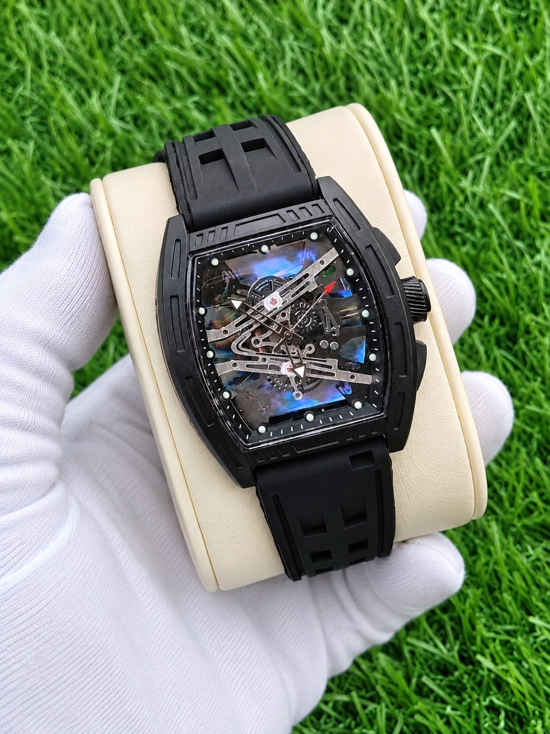 Luxury Skeleton Tonneau Black Automatic-Style Watch