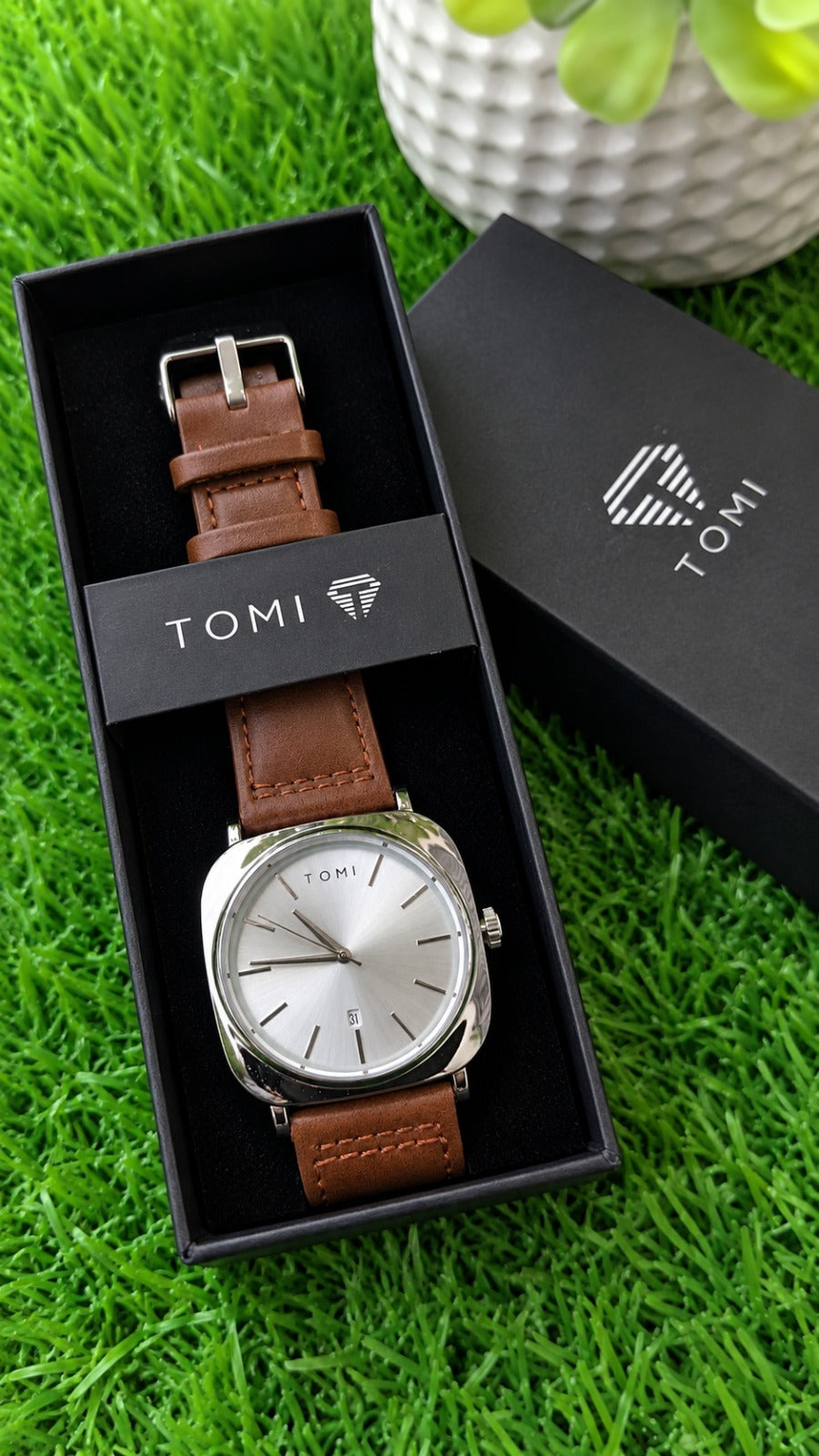 Men's Watch Quartz Date Leather Strap