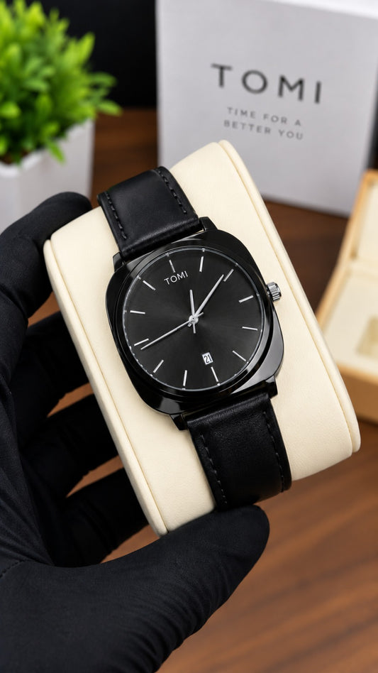 Men's Leather Strap Quartz Date Watch