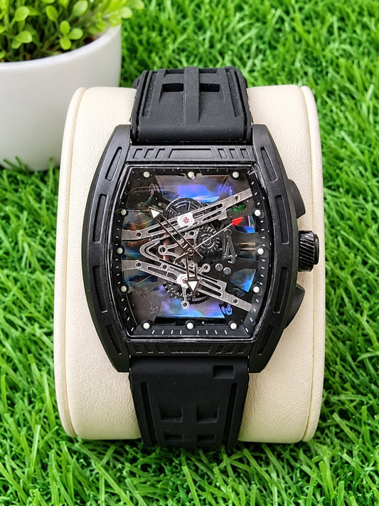 Luxury Skeleton Tonneau Black Automatic-Style Watch
